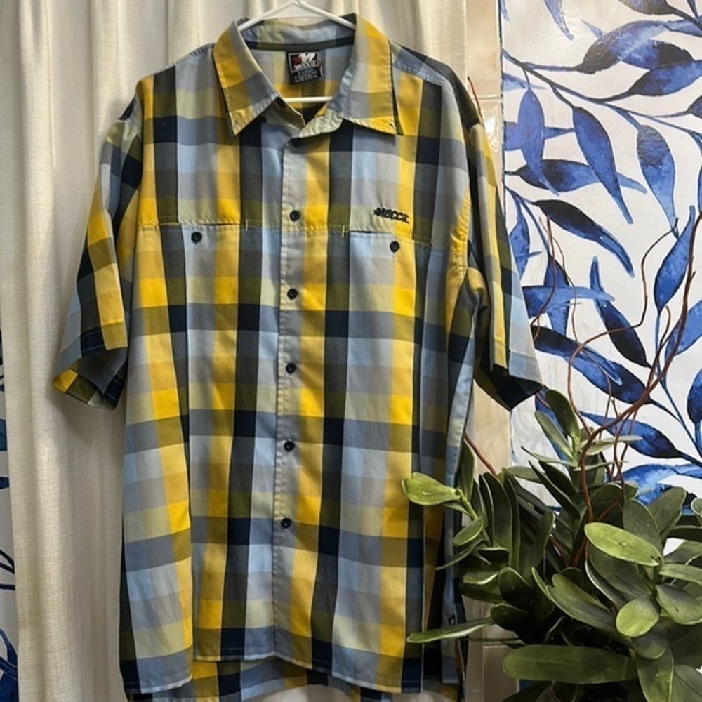 Men’s Mecca Polyester & Rayon Plaid Button Down Utility Shirt Size XL
